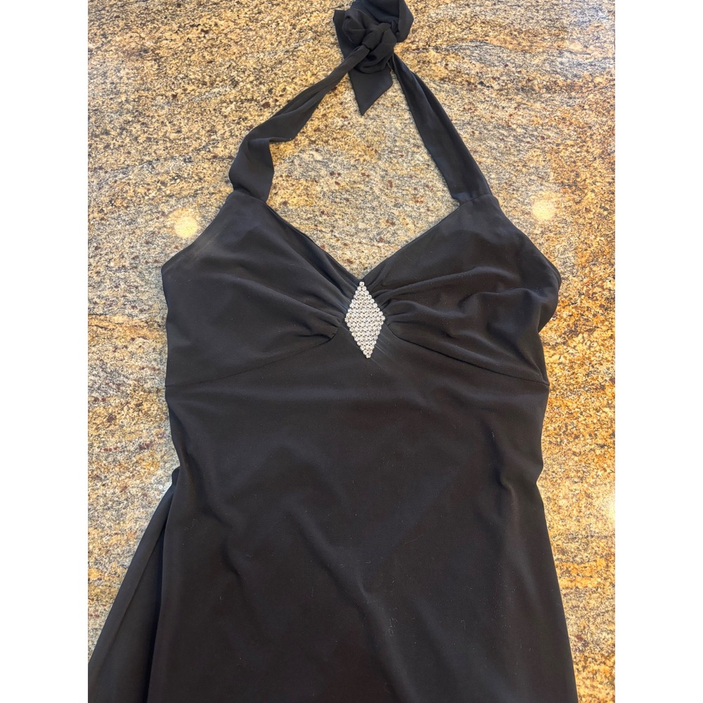 Jessica McClintock Gunne Sax Black Halter Rhinestone Embellished Maxi Dress 9/10 - Picture 2 of 11